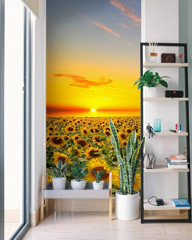 FLFK Sunflower Door Sticker - Door Mural Peel and Stick, Removable Self-Adhesive Door Wallpaper for Home Decor, 30.3 "W x 78.7 "L, Set of 2 Sheets - Image 4